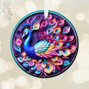 Peacock Ceramic Ornament, Christmas Ornament, Unique ornament, Whimsical ornament, Statement piece