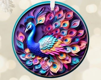 Pfau-Keramik-Verzierung, Weihnachtsverzierung, einzigartige Verzierung, wunderliche Verzierung, Aussagestück