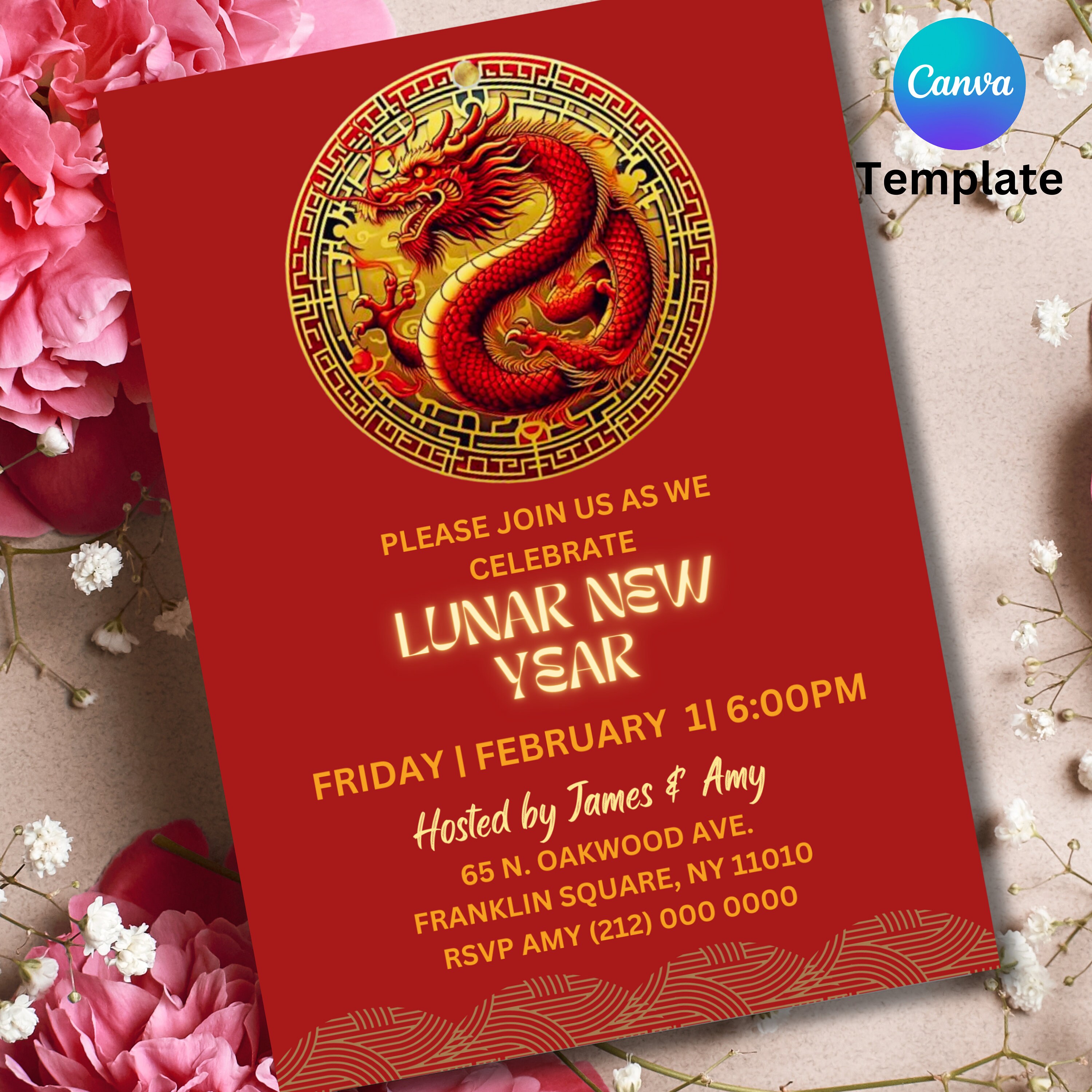 Lunar New Year Party 5 by 7 Inch Invitation Template, Year of the ...