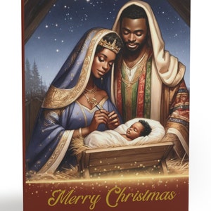 Biglietto di auguri natalizio afrocentrico con natività, Sacra famiglia afroamericana, Gesù e Maria melanina, biglietti di auguri natalizi neri (8, 16 e 24 pezzi)