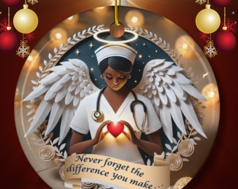 Adorno de ángel de melanina para enfermera, "Nunca olvides la diferencia que haces", regalo para trabajador de la salud afroamericano, enfermera afroamericana