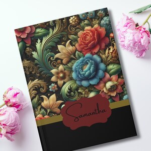 Personalized Floral Hardcover Journal – Custom Name Notebook with Vintage Botanical Design