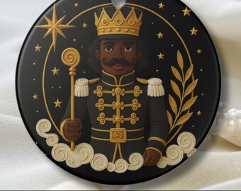 African American Nutcracker, Black and Gold Christmas Decoration, Holiday Tree Ornament, Festive Xmas Decor, Unique Gift