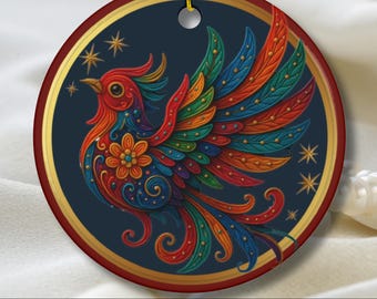 Colorful Bird Ceramic Ornament, Holiday Home Decor, Christmas Tree Ornament, Gift for Bird Lovers, Unique gift