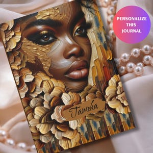 Personalized Melanin Woman Journal: African American Art, Gold Accents