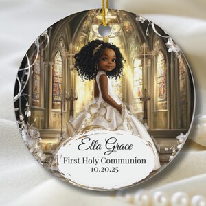 Personalized African American First Holy Communion Ornament, African American Girl Keepsake, Black Girl Communion Day Ornament