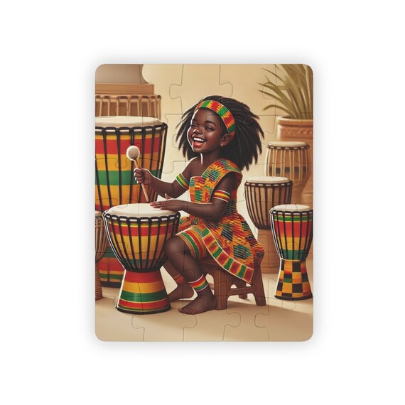 Kente Drummer Girl Kids' Puzzle, 30-Piece Puzzle, Cultural kid gift, melanin kid puzzle, African American kids gift, Afro gift