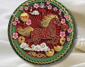 Hästens år keramisk ornament: Lunar New Year-minnessak