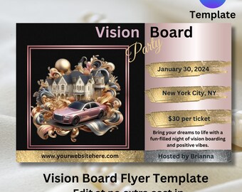 Dépliant de fête Vision Board, Dépliant Vision Board, Dépliant d'événement Vision, Dépliant de fête, Dépliant manifeste, Fête d'inspiration, MODÈLE CANVA DIY