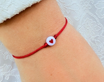 Red String Bracelet: Heart Charm, Good Luck Amulet