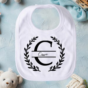 Personalized Bib Gift (Floral Initial - Merlot Font) Personalized Custom Name Bib Gift, Initial Name Customized Monogrammed for Kids