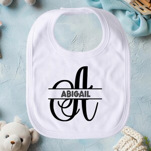 Personalized Bib Gift (Curly Initial - BFC Love Notes Font) l Personalized Custom Name Bib Gift, Initial Name Monogrammed for Kids