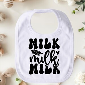 ミルク ミルク ミルク ビブ、かわいいベビービブ、面白い幼児用ビブ、ベビー用授乳ビブ、新生児用ビブ、ベビーシャワーギフト、ミルク好きのビブ、愛らしいビブ