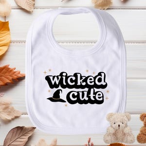 Wicked Cute Bib | Fall New Baby Gift for Girl or Boy, White Absorbent Drool or Feeding Bib, Baby First Thanksgiving Outfit