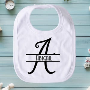 Personalized Bib Gift (Fancy Initial - Avenida Font) l Personalized Custom Name Bib Gift, Initial Name Customized Monogrammed for Kids