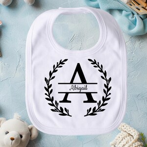 Personalized Custom Bib Gift (Floral Initial - Culinary) Personalized Custom Name Bib Gift, Initial Name Customized Monogrammed for Kids