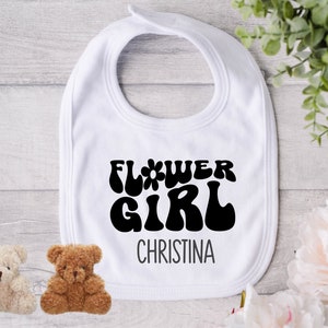 Retro Flower Girl Bib & Mini Teddy Bear, Flower Girl Proposal Gift, Will You Be My Flower Girl, Keepsake Special Occasion Wedding Favor