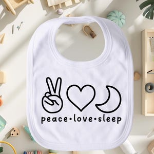 ピースラブスリープビブ、面白いベビービブ、吸収性のある幼児用ビブ、ベビーシャワーギフト、性別を問わないベビービブ