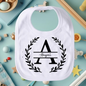 Personalized Bib Gift (Floral Initial - BFC Wedding Guest) Personalized Custom Name Bib Gift, Initial Name Customized Monogrammed for Kids
