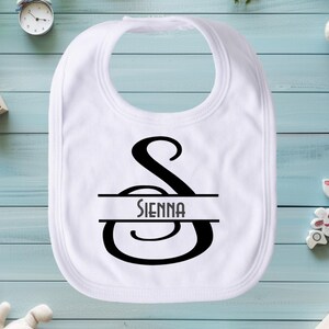 Personalized Bib Gift (Curly Initial - Avenida Com BT) l Personalized Custom Name Bib Gift, Initial Name Customized Monogrammed for Kids