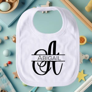 Personalized Bib Gift (Curly Initial - Beloved) l Personalized Custom Name Bib Gift, Initial Name Customized Monogrammed for Kids