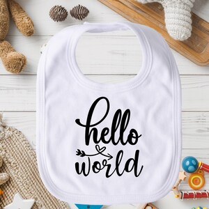 Hello World よだれかけ、愛らしいベビーよだれかけ、吸収性のある幼児用よだれかけ、ベビーシャワーギフト、かわいいベビーよだれかけ、性別を問わないよだれかけ、新生児用よだれかけ