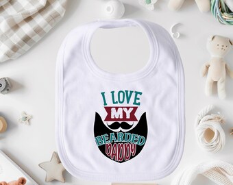 Babero "Amo a mi papá barbudo", babero divertido para bebé, babero lindo para bebé, babero absorbente para niños pequeños, regalo para baby shower, babero unisex para bebé, regalo para papá