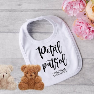 Custom Flower Girl Bib Petal Patrol & Mini Teddy Bear | Flower Girl Proposal Gift, Will You Be My Flower Girl, Keepsake Special Occasion