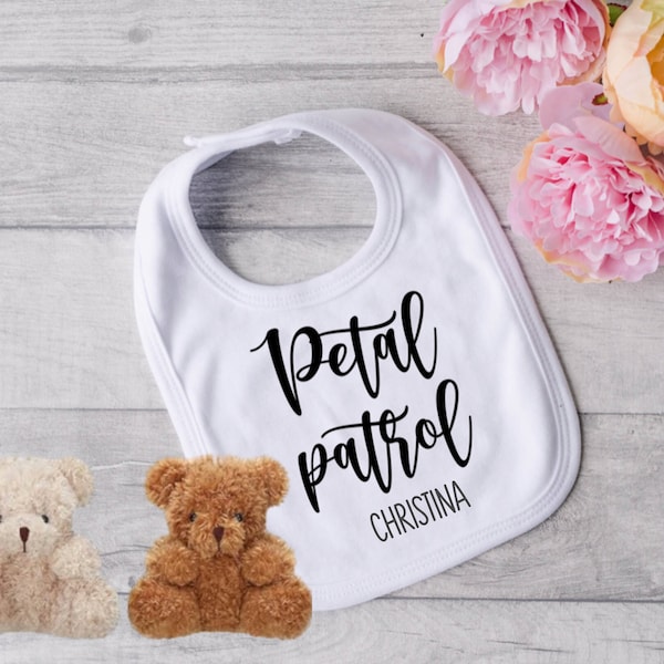 Custom Flower Girl Bib Petal Patrol & Mini Teddy Bear | flower girl proposal | flower girl gift | personalized bib | baby bib | baby gift