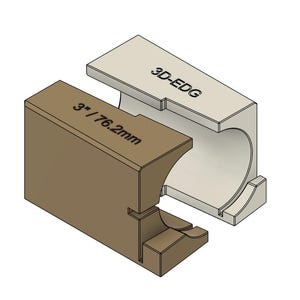 May include: A 3D-EDG 3-inch / 76.2mm pipe fitting, shown in a 3D rendering. The fitting is made of two pieces, a brown base and a white top. The top piece is labeled "3D-EDG".