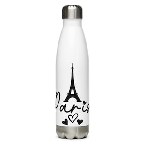 Eiffel Tower Paris France Hearts Stainless Steel Water Bottle