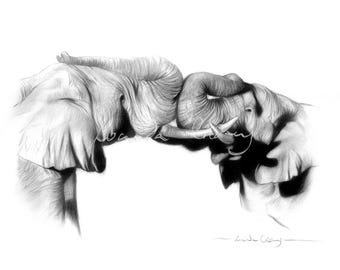 Elephant Sketch Art Print: Giclée Fine Art, Wildlife Animals