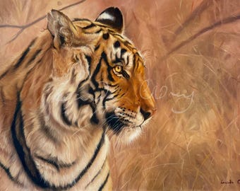 Tygrys Giclée Art Print: Obraz olejny przedstawiający dzikie zwierzę