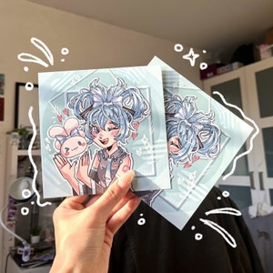 Cinnamiku Print - Cinnamon Roll Square Print, Cute Kawaii Anime Japanese Stationery, Matte Wall Decor