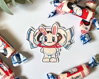 Bunny White Rabbit Holographic Sticker - Food Stickers, Kawaii Cute Stationery, Boba Bubble Tea Candy , Planner Notebook Laptop Journal