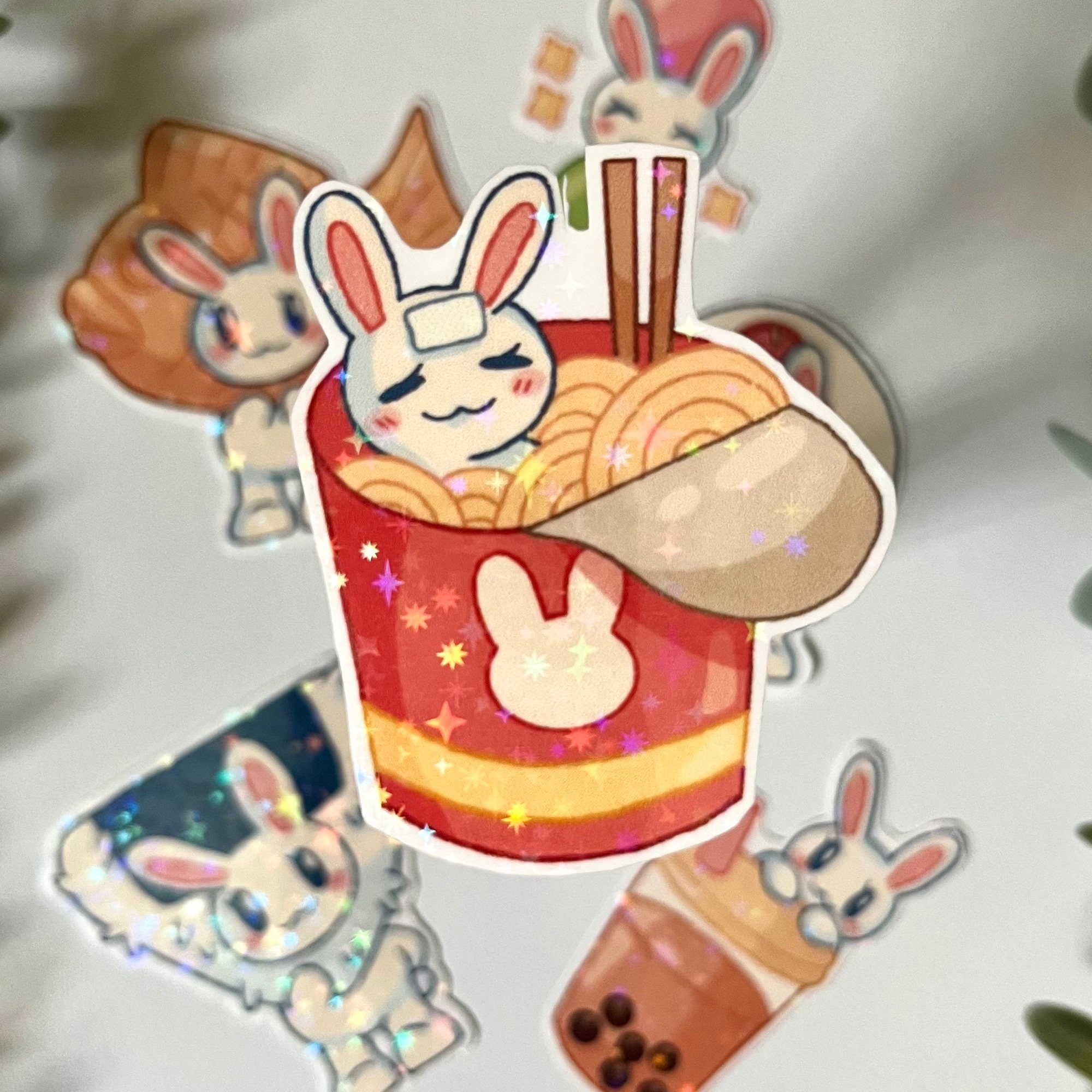 Bunny Asian Snack Holographic Sticker Set - Food Stickers, Kawaii Cute ...