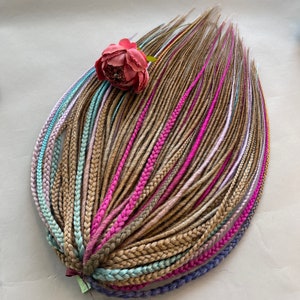 Natural look dreadlocks with colorful braids hand made  | full set 55 DE | premium kanekalon | Volume dreadlocks with braids