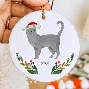 Personalized Gray Cat Ornament Christmas Gift Custom Name Gray Cat Gift for Cat Lover