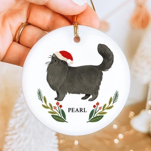 Black Cat Persian Personalized Ornament Long Haired Cat Christmas Pet Memorial Persian Cat Keepsake Gift for Cat Lover