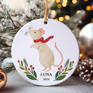 Personalized Pet Rat Christmas Ornament Cute Gift for Pet Lover Custom Name Pet White Rat Keepsake