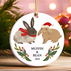 Gepersonaliseerde versiering twee konijntjes hangoor konijn Nederlandse haas Kerstcadeau voor konijn moeder Gepersonaliseerde konijn kerstornament aandenken