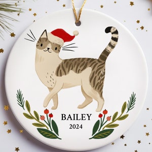 Personalized Tabby Cat Christmas Ornament Gift Custom Name Piebald Tabby Cat Gift for Pet Lover