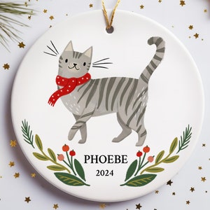 Gray Tabby Personalized Christmas Ornament Gift Custom Name Tabby Cat Gift for Pet Lover Custom Christmas Ornament