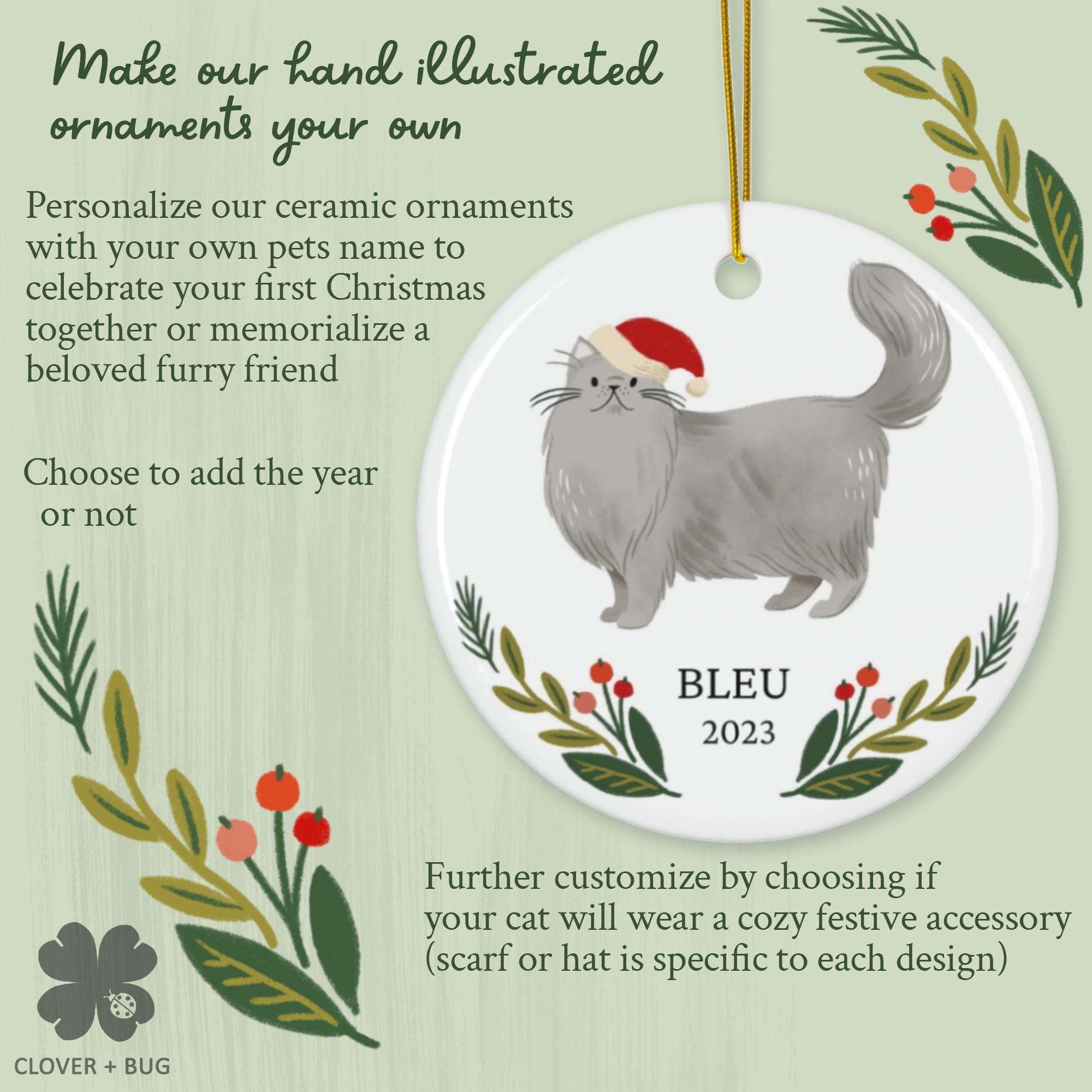 Personalized Cat Ornament Persian Cat Lover Christmas Gift Custom Name ...