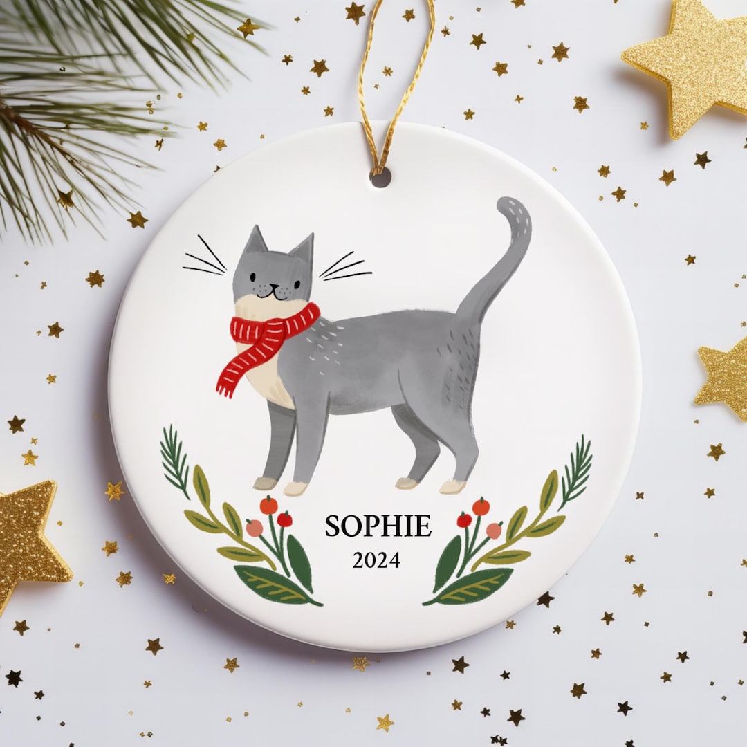Gray Tuxedo Personalized Ornament Cat Lover Christmas Gift Custom Gray ...