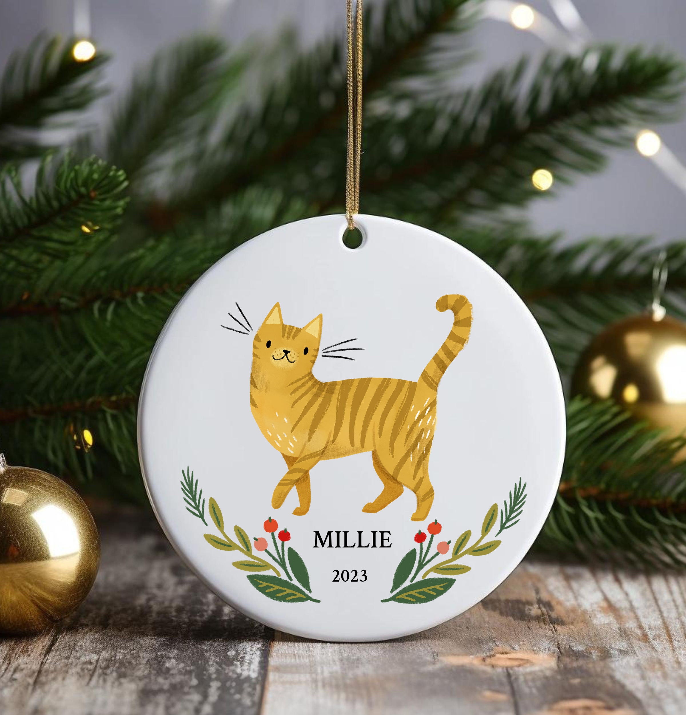 Personalized Cat Ornament Tabby Cat Owner Christmas Gift Custom Striped ...