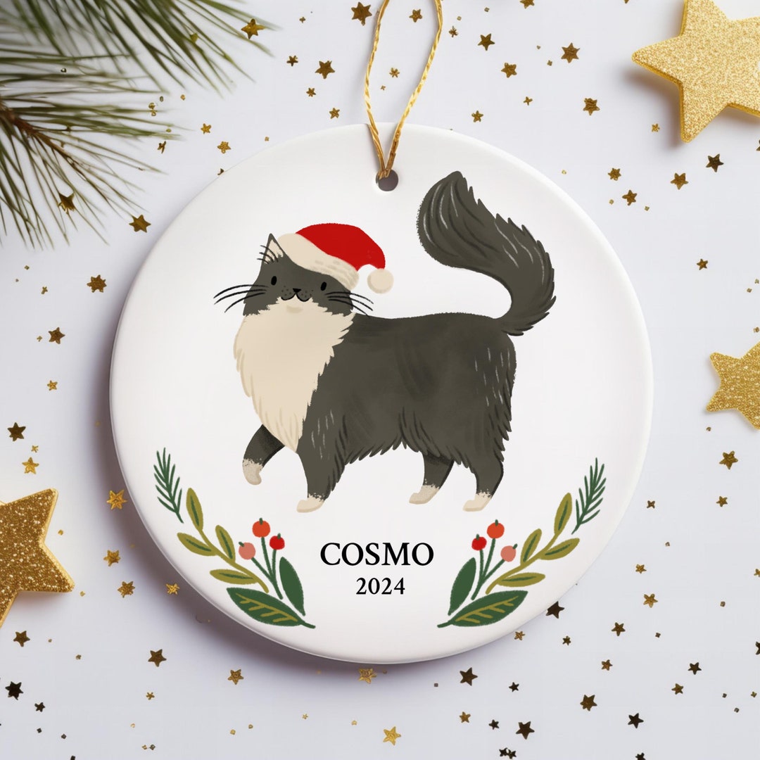 Long Hair Tuxedo Cat Personalized Ornament Cat Lover Christmas Gift ...