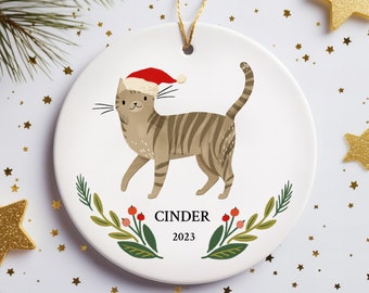 Personalized Cat Ornament Brown Tabby Custom Name Gift for Cat Lover Stocking Suffer