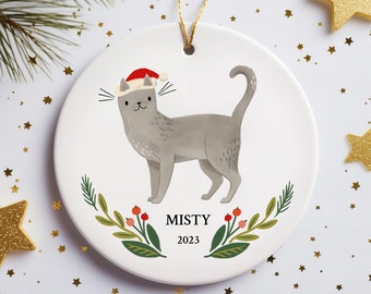 Personalized Cat Ornament Gray Cat Owner Christmas Gift Custom Cat Gift for Cat Lover Custom Christmas Ornament