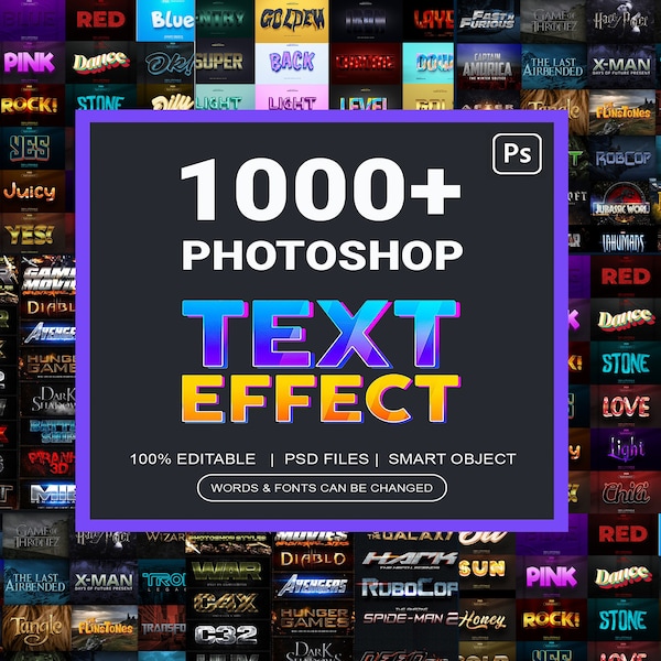 1000+ Set 3D Adobe Photoshop Texteffekte Bundle-Titel Poster PSD Schriftart Bearbeitbares Titel Bundle Luxus